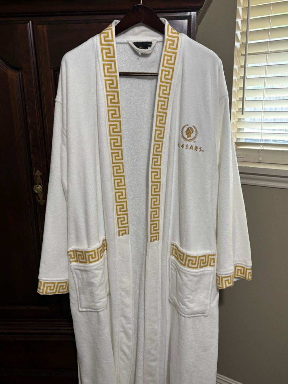 Vintage Caesars Palace Hotel Belted Cotton Bath Spa Robe Gold OS Unisex White